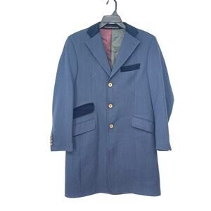 Ted Baker London Coat Velvet Trim 100% Wool Preppy Old Money Quiet Luxury
